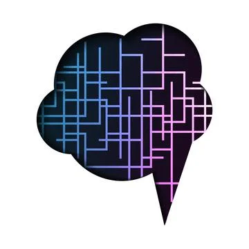 Futuristic Round Cloud Shaped Speech Bubble with Neon Network Grid Pattern,.. Illustrazione stock