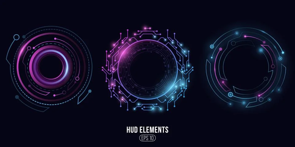 Futuristic round glowing HUD elements. Artificial intelligence. Virtual graph Stock Illustration