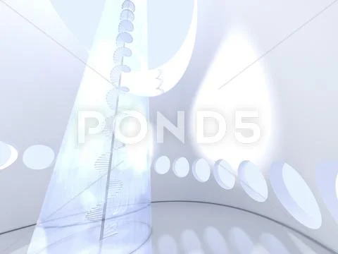 Futuristic round indoor with glass spiral staircase Stock Illustration