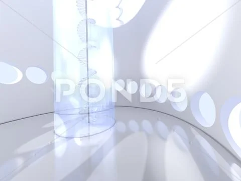 Futuristic round indoor with glass spiral staircase Stock Illustration