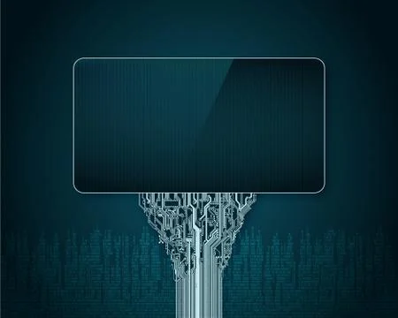 Futuristic rounded Billboard with a support in a printed circuit Board Illustrazione stock