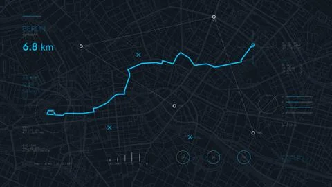 Futuristic route dashboard GPS tracking map, navigate mapping city Berlin 스톡 일러스트