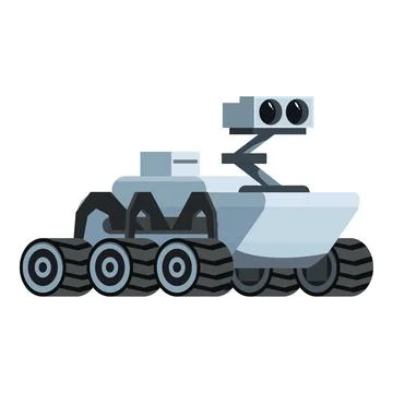 Futuristic rover traversing alien landscape, gathering data with its sophisti Stock Illustration