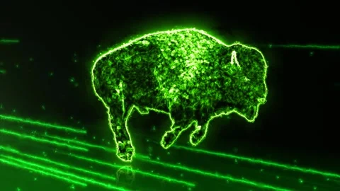 Futuristic running byson with glowing laser neon highlight Stock Footage 319238178