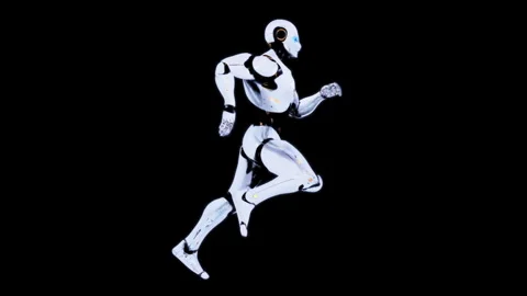 Futuristic Running Humanoid Robot on Black Background Demonstrating Speed a.. Stock Footage 339055134