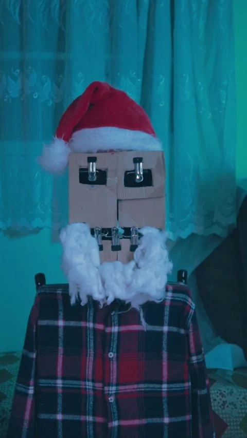 "Futuristic Santa Claus Robot Mask with Glowing LED Lights" Stock Footage 299575437