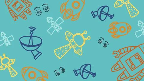 Futuristic satellite and robot background Stock Illustration