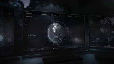 Futuristic Satellite Searching Process Displayed On High Tech Digital Interface Stock Footage 163867462