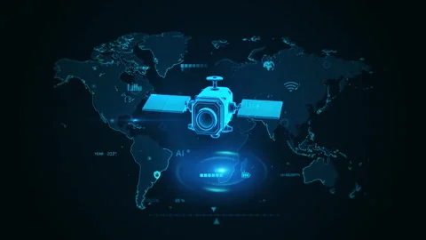Futuristic Satellite Technology with Global Network and Digital Interface V.. Stock Footage 342203571