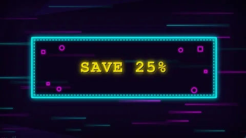Futuristic Save 25 Percent Discount Neon Sign Animation Loop Stock Footage 336619644