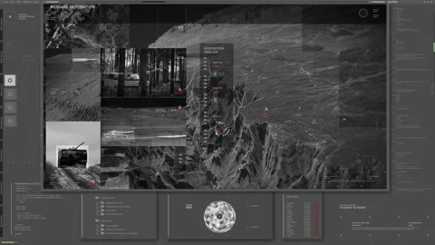 Futuristic scan showing a live feed from the coordinates using satellite camera Stock Footage 272219250