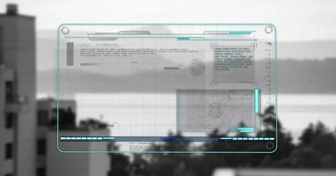 Futuristic scanning and data analysis image over cityscape background 写真素材