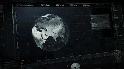 Futuristic Scanning Program Analyze Airport Location Data On Global Earth Map Vídeos de archivo 238579256