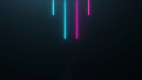 Futuristic scene with bright neon tubes descending into an iron metal floor with Stock Footage 119329006