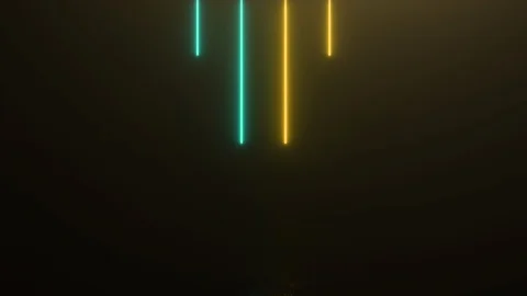 Futuristic scene with bright neon tubes descending into an iron metal floor with Stock Footage 119329160