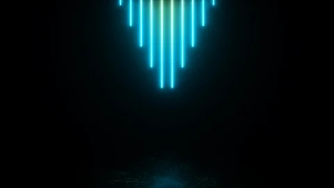 Futuristic scene with bright neon tubes descending into an iron metal floor with Stock Footage 119379425