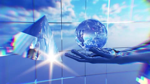 A futuristic scene featuring a hand holding a crystal globe,  Stock Footage 290033260