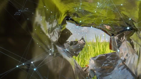 Futuristic scene with glitching digital network and distorted chemical Stock Footage 335715405