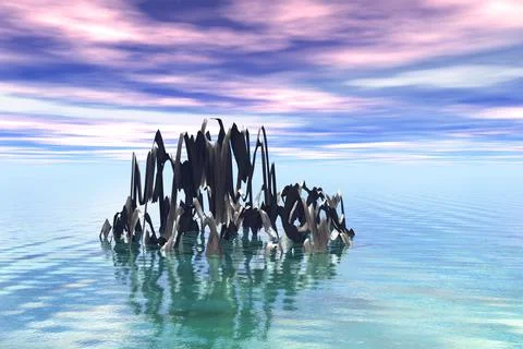 Futuristic scene infinity figure in green water 3d rendering Stock Illustration