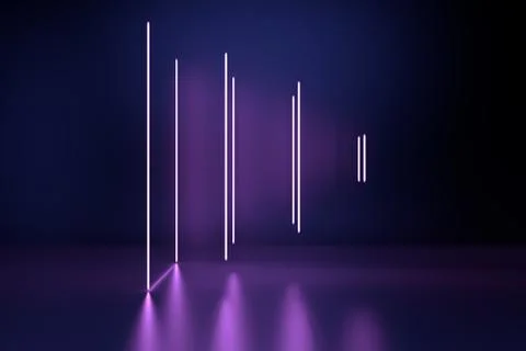 Futuristic Sci-Fi Abstract Blue And Purple Neon Light Shapes On Black Background 스톡 일러스트