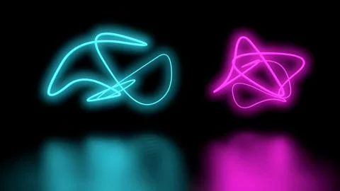 Futuristic Sci-Fi Abstract Purple and blue Neon Light Shapes On Black Background Stock Illustration
