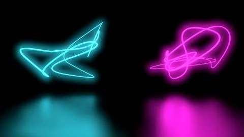 Futuristic Sci-Fi Abstract Purple and blue Neon Light Shapes On Black Background Stock Illustration