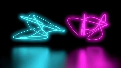Futuristic Sci-Fi Abstract Purple and blue Neon Light Shapes On Black Background Illustrazione stock