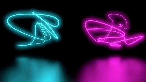 Futuristic Sci-Fi Abstract Purple and blue Neon Light Shapes On Black Background Stock Illustration