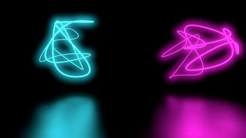 Futuristic Sci-Fi Abstract Purple and blue Neon Light Shapes On Black Background Stock Illustration