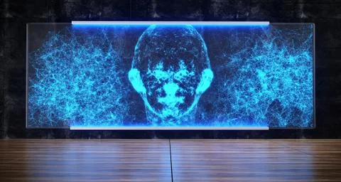 Futuristic Sci-FI Artificial Intelligence Concept Plexus Human Head Hologram  Illustrazione stock