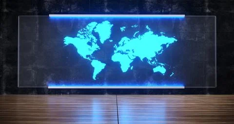 Futuristic Sci-FI Artificial Intelligence Concept World Map Hologram On Concr Stock Illustration