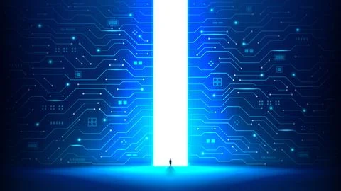 Futuristic sci-fi background with open portal Illustrazione stock