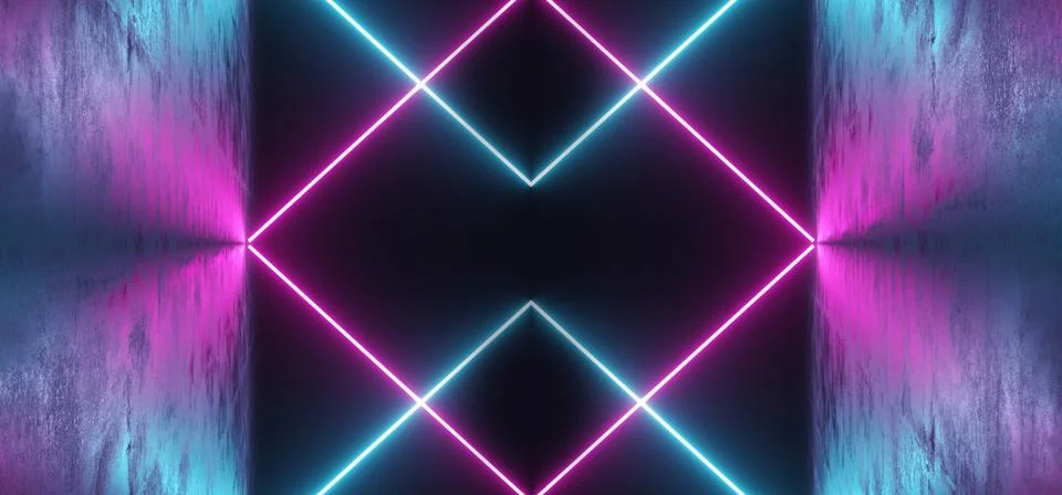 Futuristic Sci Fi Blue And Purple Neon Tube Lights Glowing In Concrete Floor  Ilustración de archivo