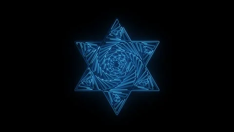 Futuristic sci fi blue neon geometric star spinning 4k stock footage Stock Footage 340910963