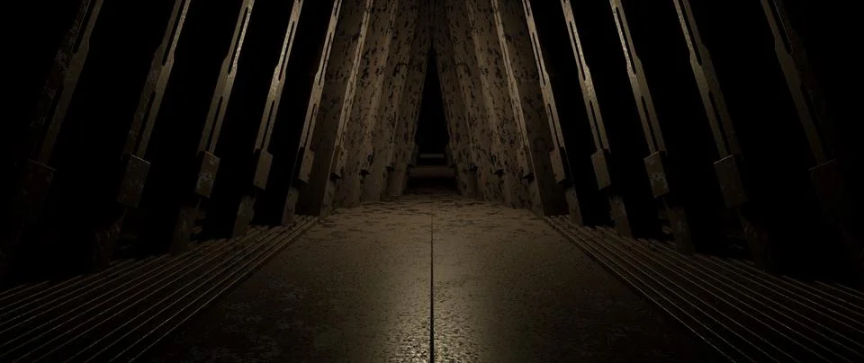 Futuristic Sci Fi Brown Neon Tube Lights Glowing In Concrete Floor Room With Stock Illustration