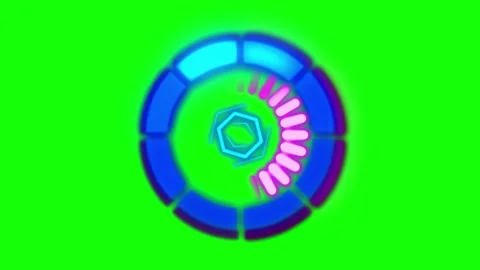 Futuristic sci fi circular hud element with neon glow with set against vibrant Stock Footage 340612797