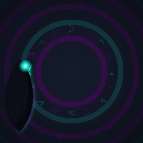 Futuristic Sci-Fi Circular HUD Interface with Neon Symbols and Glowing Orb Stock Footage 348198890