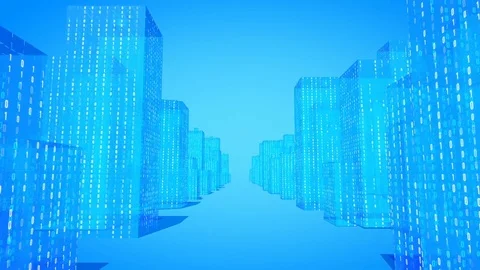 Futuristic sci-fi city with buildings made of binary code walls. Seamless Loop. Stock Footage 76854478
