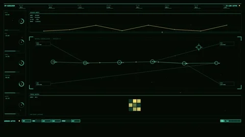 Futuristic sci fi cockpit dashboard with tactical constellation map sensor Stock Footage 334637901