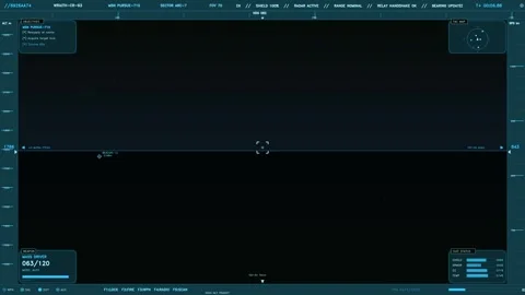 Futuristic Sci-Fi Cockpit HUD with Mission Objectives Tactical Radar and Su.. Stock Footage 334093375