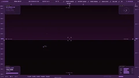 Futuristic Sci Fi Cockpit HUD Interface with Tactical Telemetry and Purple Neon Stock Footage 334636461