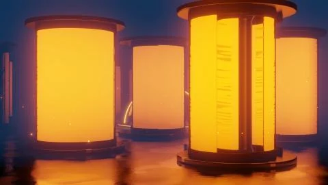 Futuristic sci fi columns and a glass dome 3d render Stock Illustration