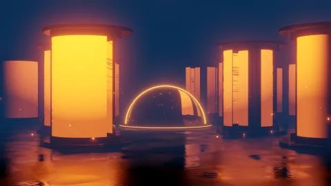 Futuristic sci fi columns and a glass dome 3d rendering illustration Stock Illustration