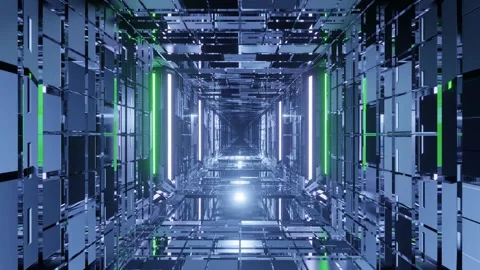 Futuristic Sci-Fi Corridor: Cyber Tech Digital Tunnel Environment Stock Footage 303141313