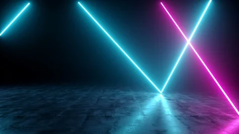 Futuristic Sci Fi Dark Empty Room With Blue And Purple Neon Glowing Line Tubes 스톡 동영상 96141553