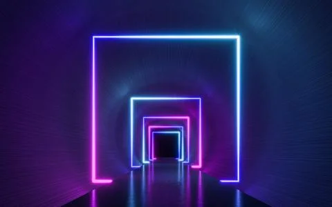Futuristic Sci Fi Dark Empty Background With Blue And Purple Neon Lights. 3d  Stock Illustration