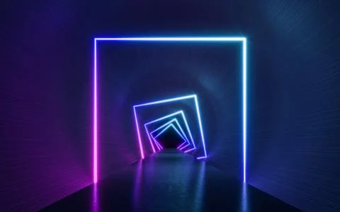 Futuristic Sci Fi Dark Empty Background With Blue And Purple Neon Lights. 3d  Stock Illustration