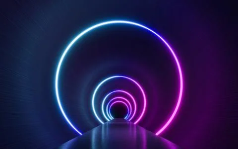 Futuristic Sci Fi Dark Empty Background With Blue And Purple Neon Lights. 3d  Stock Illustration
