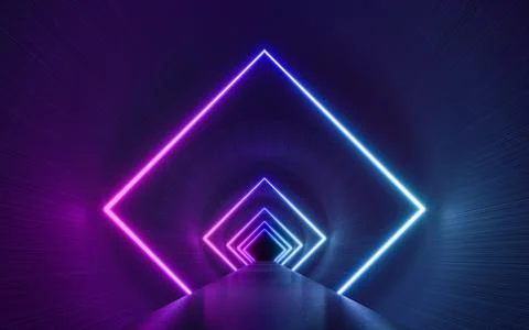 Futuristic Sci Fi Dark Empty Background With Blue And Purple Neon Lights. 3d  Stock Illustration