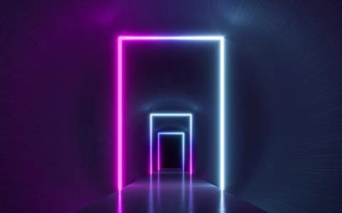 Futuristic Sci Fi Dark Empty Background With Blue And Purple Neon Lights. 3d  Stock Illustration